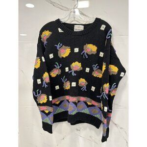 Lydia Jane Hand Knit Floral Sweater Size Large Ramie/Cotton Cottagecore …​